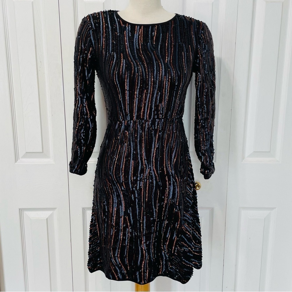 Chic Black and Gold Striped Long Sleeve Dress